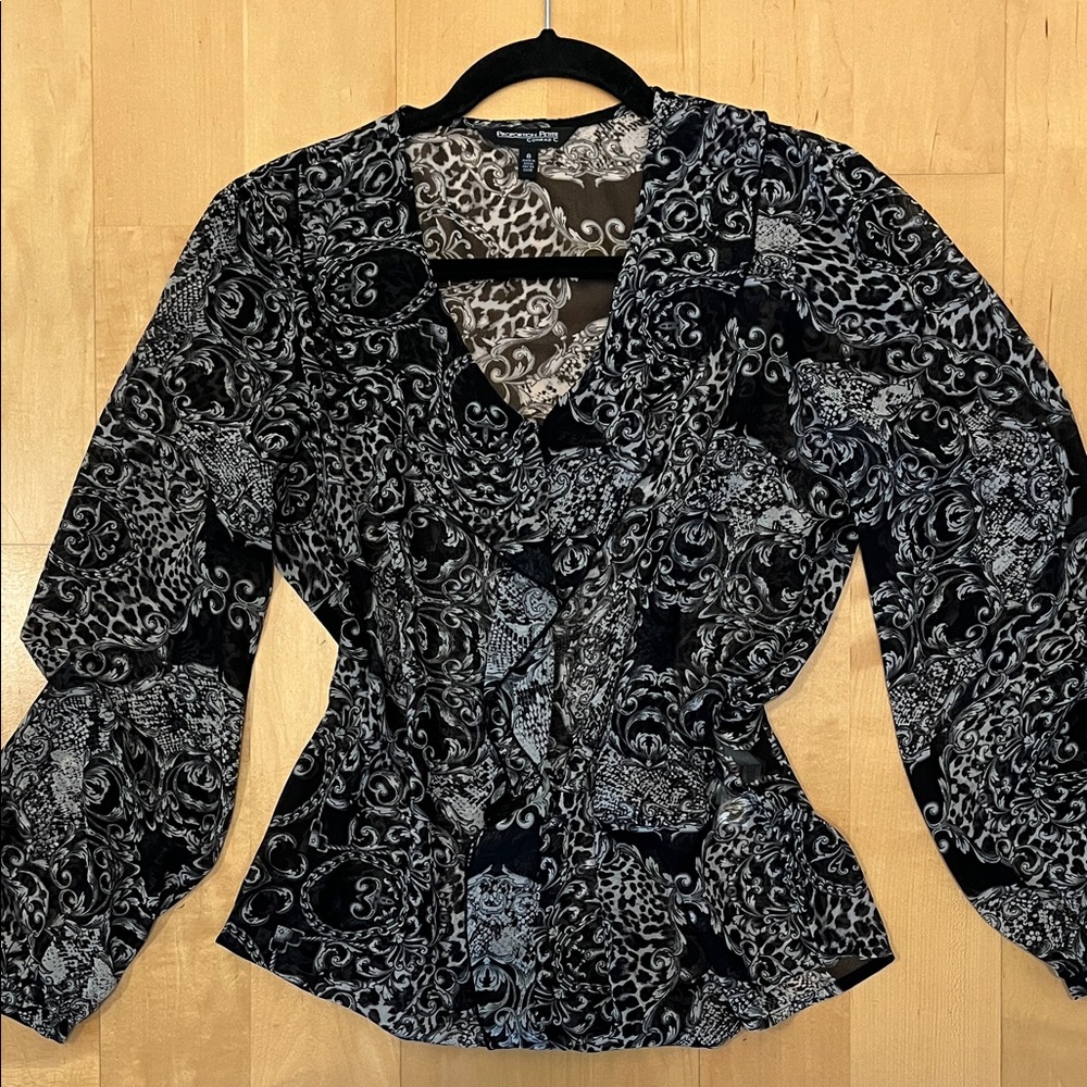 Y2K Sheer Paisley Ruffle Blouse